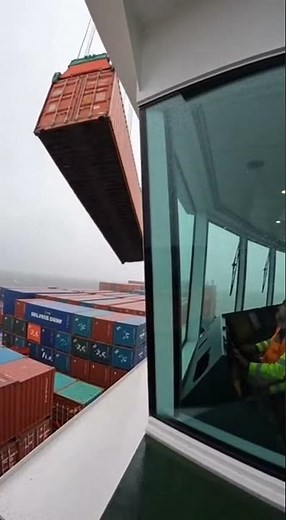 Container Swings Dangerously Near Ship Bridge