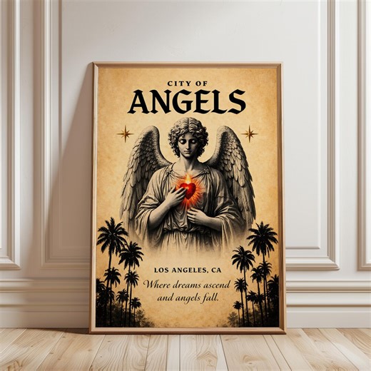 City of Angels Poster | Los Angeles Gothic Sacred Heart Wall Art - Etsy
