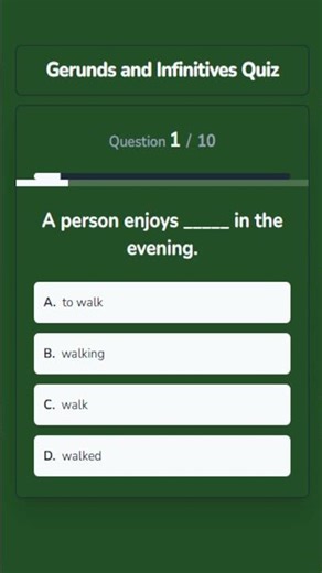 Gerunds and Infinitives Quiz | MCQ Test #learnenglish #grammarquiz #shorts