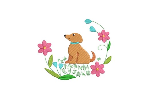 Cute Dog Machine Embroidery Design, Flowers Dog Embroidery Designs, Dog Embroidery Files, 5 Sizes, Instant Download - Etsy
