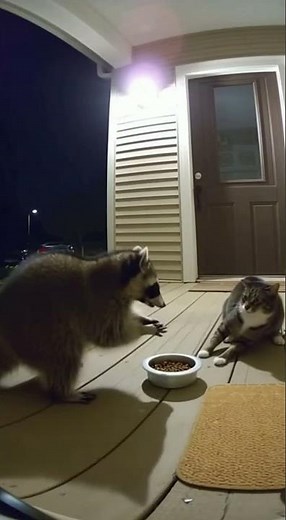 Raccoon vs Cat Showdown! 🦝🐱 The Funniest Backyard Battle Ever #FunnyAnimals #shorts