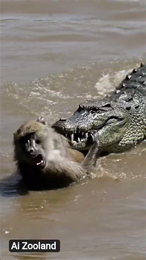 Baboon capture by crocodile #youtoubeshorts #trending #viral #aishorts Zoo#animalshorts