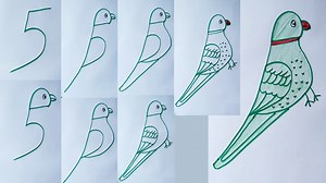 17K views · 187 reactions | Parrot drawing easy technique with number 5 for kids | Easy parrot drawing for school using number 5 | Easy drawing with number 5 | Priyanka creative guru | Facebook