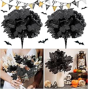 Halloween Branches, 2 Pack Black Artificial Flowers Branches, Fake Maple Leaf Flower Stem, 15 Inch Black Artificial Flower Bouquet Branches for Wedding Table Centerpiece Halloween Home Decor