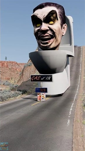 Skibidi & Coloful Buses vs Gas Sign #9 🫣 #beamngdrive #shorts #crash #hammer