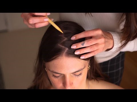 ASMR Tingles Across Scalp and Part, Close Up Hair Play (Soft Spoken/Whisper)
