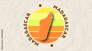 Madagascar logo intro. Badge with the circular name and map of country. Charming Madagascar round logo animation.
