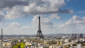 Eiffel Tower, elevated aerial view over rooftops, Paris, France, timelapse, HD (1920X1080)