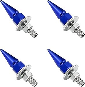 4 PCS Spikes License Plate Screws for Car, Anti Theft Spike Shape Aluminum Car Plate Frame Fastenings Bolt, Cool Licence Plate Screw Set for Car Truck Motorcycle, Car Accessories (Blue)