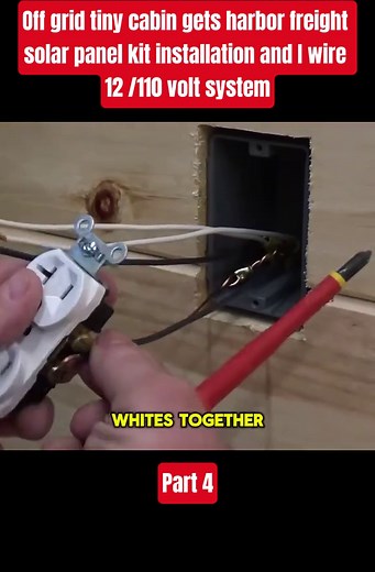 Off grid tiny cabin gets harbor freight solar panel kit installation andI wire 12/110 volt system | Part 4 #offgrid #cabin #diyproject #fyp