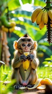 Mimu Eating Bananas in the Garden 🍌#Mimu#CuteMonkey#MonkeyEatingBanana#BananaGarden#FunnyAnimals