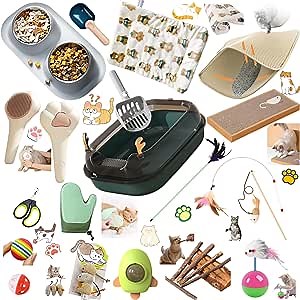 Cat Starter Kit for Indoor Cats,19 Pieces Set of Kitten Essentials Starter Kit and Kitty Stuff.Includes Cat Litter Box,Toys,Bowls,Grooming Tools and More.Perfect Welcome Home Gift for Your New Kitty