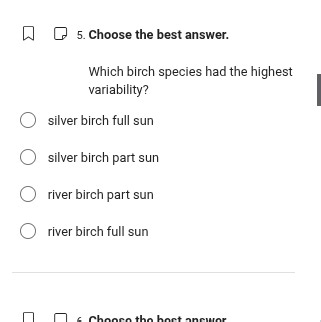 Choose the best answer. Which birch species had the highest var... | Filo