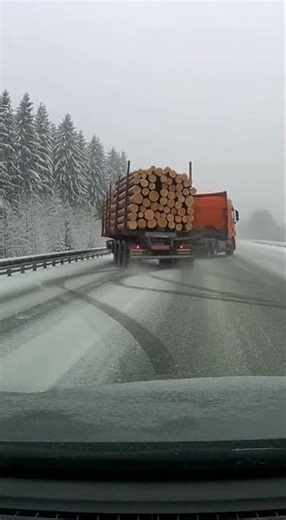 Logging Truck Loses Control on Black Ice