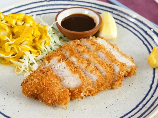 Crispy Pork Cutlets (Tonkatsu) with Shaved Cabbage Salad and Ginger Vinaigrette