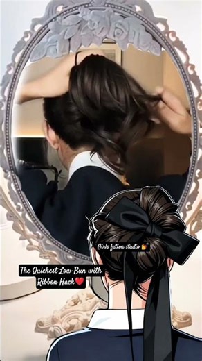 The Quickest Low Bun with Ribbon Hack❤️#BowHairstyle#RibbonHair#ElegantUpdo