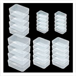 Clear Plastic Beads Storage Containers Empty Mini Storage Containers Box,Beads Storage Box with Hinged Lid Plastic Storage Containers with Lids for Pins, Small Items,Beads,Earplugs (28 Pack)