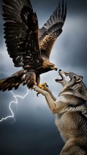 Dramatic fight eagle versus mountain Wolf in a sky clash#DreamScreenAI