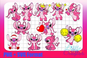 Angel Experiment 624 Lilo and Stitch SVG and PNG in Colour and Black and White Outline Including Cheerleader and Christmas - Etsy