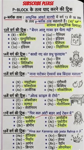 #shorts P- block के तत्वों को याद करने की ट्रिक ❤️❤️