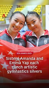 Sisters Emma and Amanda Yap clinched a silver medal each for Singapore at #SEAGames2025 on Friday (Dec 12). Sixteen-year-old Amanda finished behind Malaysia’s Yeap Kang Xian in the balance beam event, while her older sister Emma, 20, took silver in the floor final behind Thailand’s Sasiwimon Mueangphuan. "(It's) really special," said Amanda. "Being able to do it with her makes it even more special. We feel really happy to represent Singapore and achieve such an amazing result." #mediacorpSEAGame