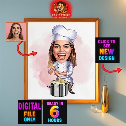 Custom Woman Chef Cartoon Portrait, Chef Caricature, Gift for Chef, Chef Cartoon, Funny Chef Gift, Custom Caricature From Photo, Chef Gift - Etsy
