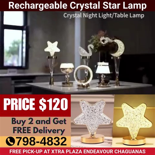 ShopRite Trinidad on Instagram: "⭐ RECHARGEABLE CRYSTAL STAR LAMP ⭐ 💰 Price: $120 with Delivery Fee in Trinidad – $40 | Tobago – $60 🚚 📦 Special Offer: Buy 2 & Get FREE Delivery in Trinidad 🚚 📍 FREE Pickup Location: TriniRetail, Endeavour Chaguanas, Next to Xtra Plaza 🔥 Purchase any item above $250 on our website & get an EXTRA 5% OFF! 🎉 🌐 Visit Our Website: www.triniretail.com 📲 WhatsApp / Telephone – 798-4832 🛒 Order Now Click: https://www.triniretail.com/fborder/27916/2 💡 PRODUCT F