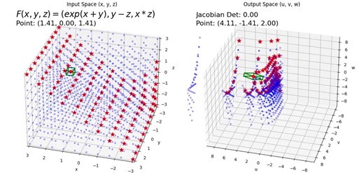 can anyone guess what are the red stars on the output space? JACOBIAN DETERMINANT 3X3