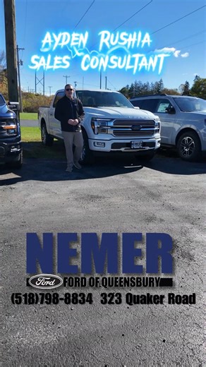 The new 2025 F-150 Platinum has it all — comfort, tech, and strength. Ayden says it best: Go Platinum and Take Pride in What You Drive. 💪 #NemerFord #BuiltFordTough | Nemer Ford