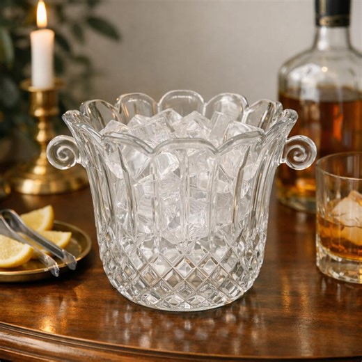 Vintage Lead Crystal Ice Bucket With Scroll Handles, Cut Crystal Barware - Etsy