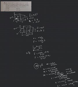 The electric field in a region is given \vec{E}=\alpha x \hat{i... | Filo