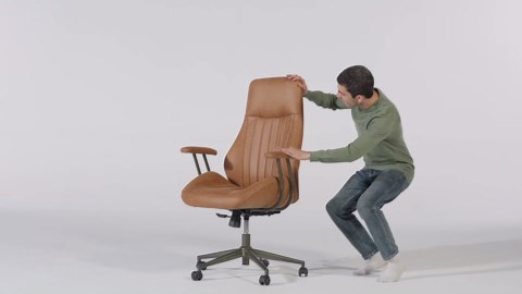 Mid Century Modren Office Chair - Fuax Leather Suede Brown Executive Chairs Ergonomic Mid Back with Lumbar Support, Swivel Computer Desk Task Chair with Wheels for Home Office (Dark Brown, Hign Back)