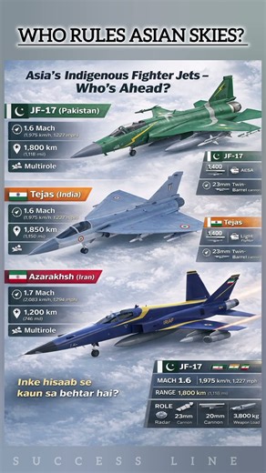 Asia's Indigenous Fighter Jets: Who's Ahead in the Skies? – JF-17 vs Tejas vs Azarakhsh