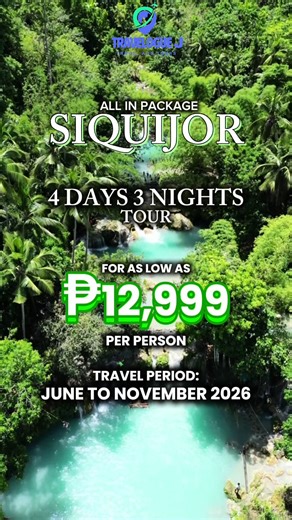 ✨ 𝗘𝘀𝗰𝗮𝗽𝗲 𝘁𝗼 𝘁𝗵𝗲 𝗘𝗻𝗰𝗵𝗮𝗻𝘁𝗶𝗻𝗴 𝗜𝘀𝗹𝗮𝗻𝗱 𝗼𝗳 𝗦𝗶𝗾𝘂𝗶𝗷𝗼𝗿 ✨ 𝗪𝗵𝗲𝗿𝗲 𝗺𝗮𝗴𝗶𝗰 𝗺𝗲𝗲𝘁𝘀 𝗻𝗮𝘁𝘂𝗿𝗲 — 𝗳𝗿𝗼𝗺 𝗰𝗿𝘆𝘀𝘁𝗮𝗹-𝗰𝗹𝗲𝗮𝗿 𝗯𝗲𝗮𝗰𝗵𝗲𝘀 🏖️ 𝘁𝗼 𝗺𝘆𝘀𝘁𝗶𝗰𝗮𝗹 𝘄𝗮𝘁𝗲𝗿𝗳𝗮𝗹𝗹𝘀 💦 𝗮𝗻𝗱 𝗰𝗲𝗻𝘁𝘂𝗿𝗶𝗲𝘀-𝗼𝗹𝗱 𝘁𝗿𝗮𝗱𝗶𝘁𝗶𝗼𝗻𝘀 🌿 𝗨𝗻𝗰𝗼𝘃𝗲𝗿 𝘁𝗵𝗲 𝗵𝗶𝗱𝗱𝗲𝗻 𝗴𝗲𝗺 𝗼𝗳 𝘁𝗵𝗲 𝗣𝗵𝗶𝗹𝗶𝗽𝗽𝗶𝗻𝗲𝘀 💫 4 ᴅᴀʏꜱ 3 ɴɪɢʜᴛꜱ ꜱɪQᴜɪᴊᴏʀ ᴀʟʟ ɪɴ 𝑭𝒐𝒓 𝒐𝒏𝒍𝒚 12,999/pax 𝐌𝐢𝐧𝐢𝐦𝐮𝐦 𝐨𝐟 2 𝐩𝐚𝐱 𝐭𝐨 𝐀𝐯𝐚𝐢𝐥 TRAVEL PERIOD: JUNE TO NOV