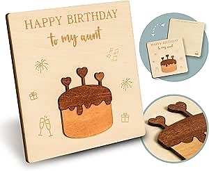 Aunt Birthday Card - Happy Birthday Card for Aunt, Wooden Aunt Birthday Gift, Greeting Auntie Bday Cards from Niece or Nephew, Birthday Presents for Aunt