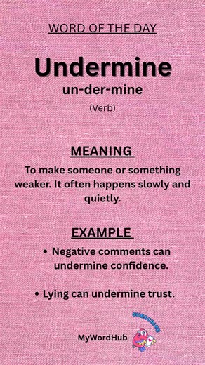 Undermine means to weaken something slowly and quietly. #WordOfTheDay #LearnEnglish #Vocabulary #EnglishTok#undermine