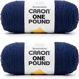 Caron One Pound Midnight Blue Yarn - 2 Pack of 454g/16oz - Acrylic - 4 Medium (Worsted) - 812 Yards - Knitting/Crochet