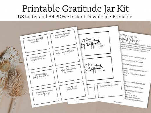 Printable Gratitude Jar Kit | Gratitude Journal Prompts, Daily Gratitude Activity PDF, Thanksgiving Game, I Am Thankful For, Team Building - Etsy