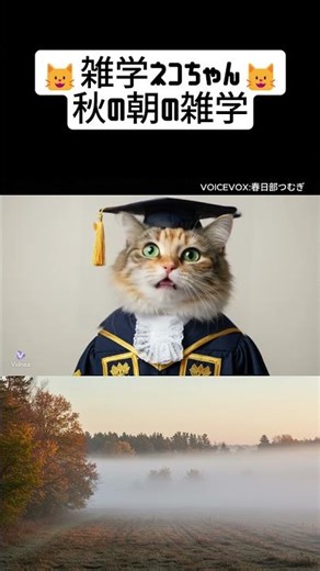 秋の朝、霧がかかったように見えるのは、空気中の水滴が日差しを“ディフューズ”しているからにゃ #雑学 #豆知識 #雑学ネコちゃん #猫好き #shorts