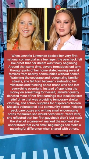 Jennifer Lawrence Gave Her First Commercial Earnings to Families in Need 🌪️✨