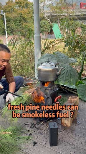 burn pine needles turn smoke into fire #outdoorstove #fire #woodburningstove | ByteBlitz