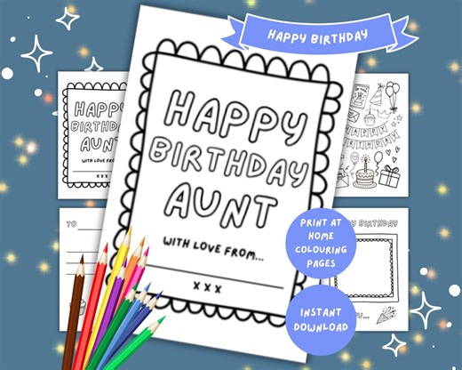 Happy Birthday Aunt Colouring Pages for Kids Printable Aunt Gift Children's Activity Child Party Decoration Craft A4 PDF Download File - Etsy