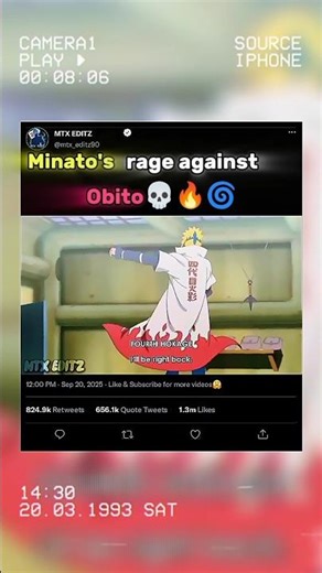 Minato's rage against obito💀🔥🌀#anime #minato #obito #shorts