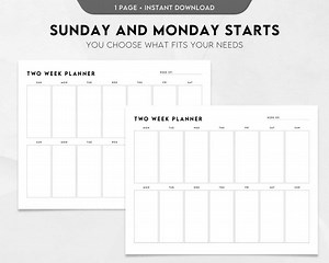 Two Week Planner Printable, Weekly Calendar, Weekly Schedule Template, Weekly to Do List, Weekly Agenda, Week at A Glance, Minimalist - Etsy