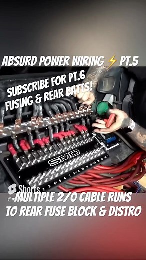 8.2K views · 165 reactions | Absurd car audio power wiring ⚡️pt.5 monster fuse block & disto tons of @skyhighcaraudio 2/0 cable (4 @mechman_alternators alts+10 @4xspower batts) #smd #chevy #tahoe #car #audio #sound #system #bass @wccaraudio Full video build series here youtube.com/meade916 | SMD Steve Meade Designs OFFICIAL Fan Page! | Facebook