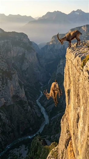 Ibex Goats 🐐 Defy Gravity on Razor Cliffs || Wildlife Survival #goat #wildlife #shorts #nature