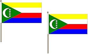 Comoros Flag 12'' x 18'' wood stick - Comoran flags 30 x 45 cm - Banner 12x18 in with pole - AZ FLAG