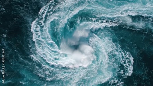 Ocean's Vortex: Witness the raw power of the ocean as swirling water forms a mesmerizing vortex, a display of nature's dramatic artistry.