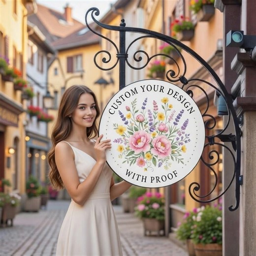 Custom Logo Metal Sign for Business, Personalized Floral Hanging Plaque, Outdoor Shop, Office Sign - Etsy