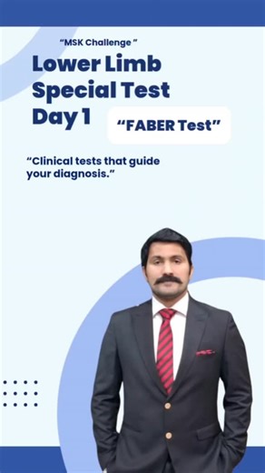 Mubasir Nazar on Instagram: "🦵 MSK SPECIAL TESTS CHALLENGE | DAY 1 FABER (Patrick’s) Test – a must-know assessment for ✔️ Hip joint pathology ✔️ Sacroiliac (SI) joint dysfunction 🔍 Groin pain → Hip involvement 🔍 Posterior pain → SI joint issue 📆 Dec 14–31 | 1 MSK Test Daily 👨‍⚕️ By Dr Mubasir Nazar, Physiotherapist 💡 Test it. Don’t guess. Save this reel 🔖 & follow for the full challenge #MSKChallenge #FABERTest #PhysiotherapyEducation ClinicalAssessment HipPain SIJoint DrMubasirNazar"